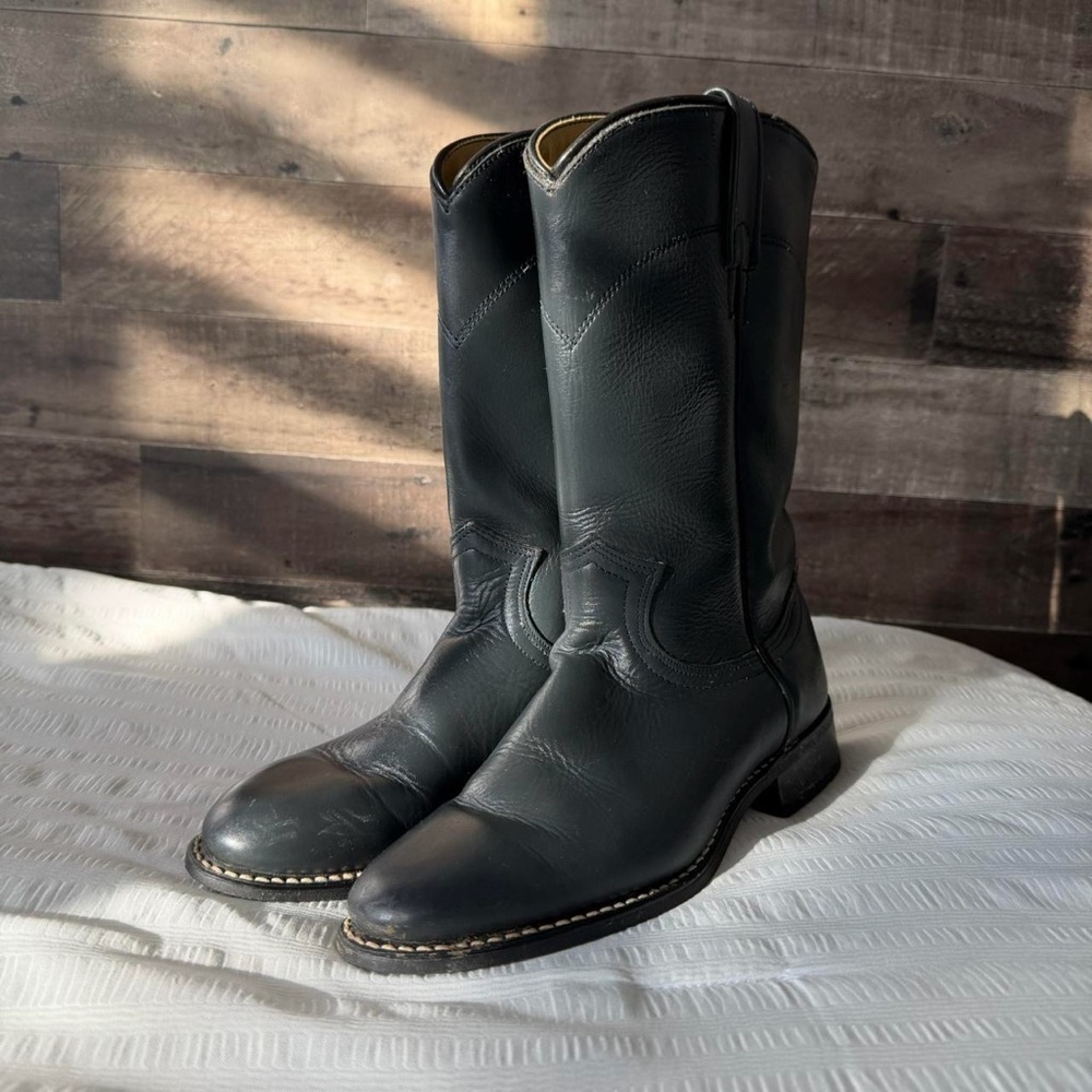 Navy Leather Boots